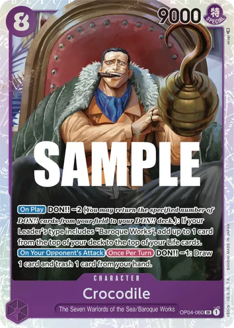 Carte One Piece Crocodile OP04-060, extension Kingdoms of Intrigue (sortie anglaise)