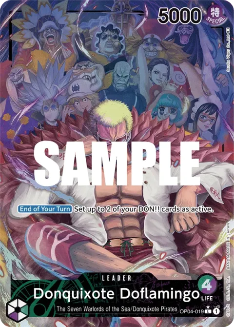 Carte One Piece Donquixote Doflamingo OP04-019 · parallèle, extension Kingdoms of Intrigue (sortie anglaise)