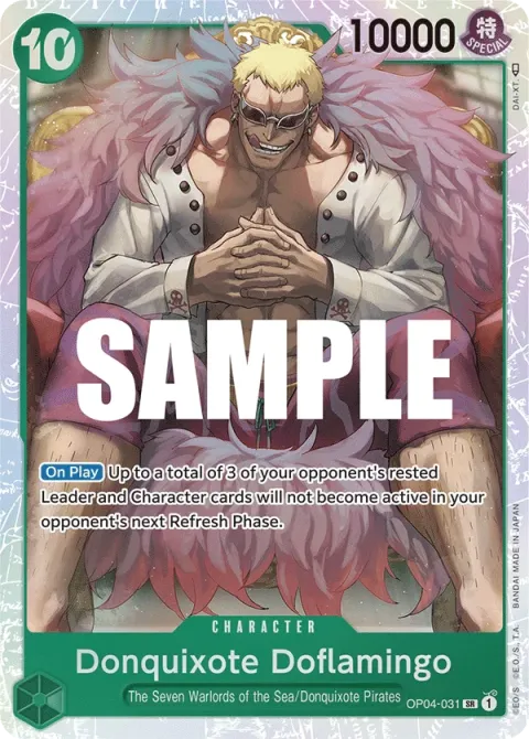 Carte One Piece Donquixote Doflamingo OP04-031, extension Kingdoms of Intrigue (sortie anglaise)