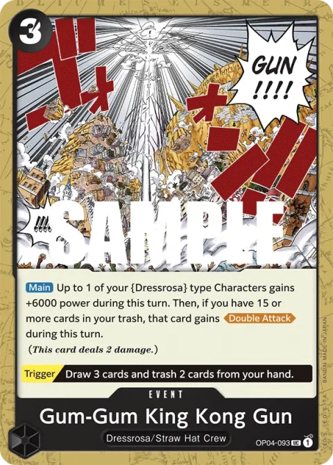 Carte One Piece Gum-Gum King Kong Gun OP04-093, extension Kingdoms of Intrigue (sortie anglaise)