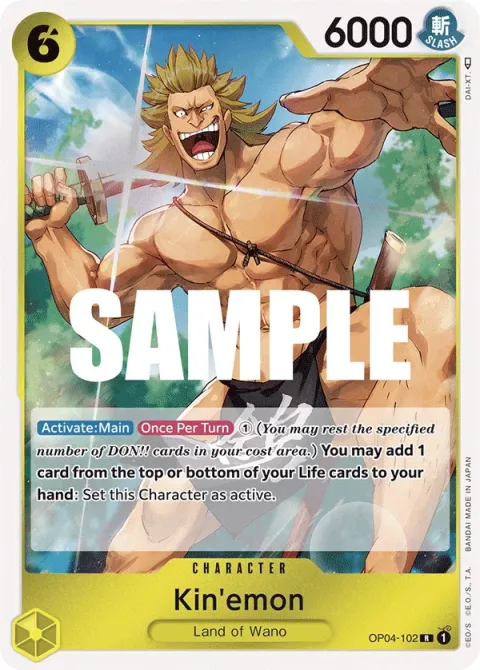 Carte One Piece Kin’emon OP04-102, extension Kingdoms of Intrigue (sortie anglaise)