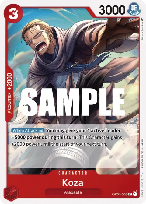 Carte One Piece Koza OP04-006, extension Kingdoms of Intrigue (sortie anglaise)