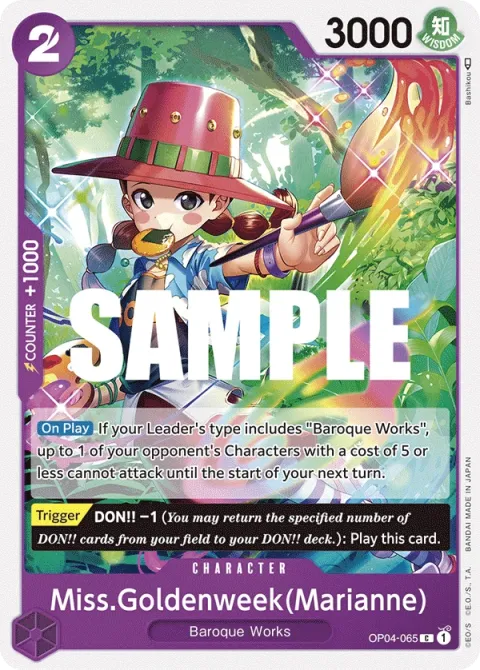 Carte One Piece Miss.Goldenweek(Marianne) OP04-065, extension Kingdoms of Intrigue (sortie anglaise)