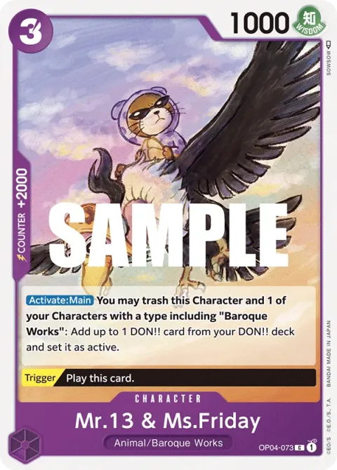 Carte One Piece Mr.13 & Ms.Friday OP04-073, extension Kingdoms of Intrigue (sortie anglaise)