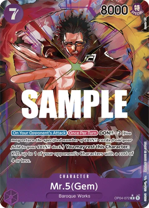 Carte One Piece Mr.5(Gem) OP04-072 · parallèle, extension Kingdoms of Intrigue (sortie anglaise)