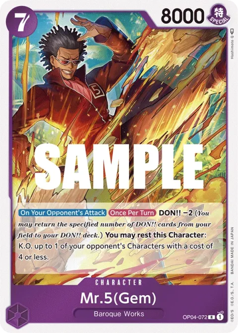 Carte One Piece Mr.5(Gem) OP04-072, extension Kingdoms of Intrigue (sortie anglaise)