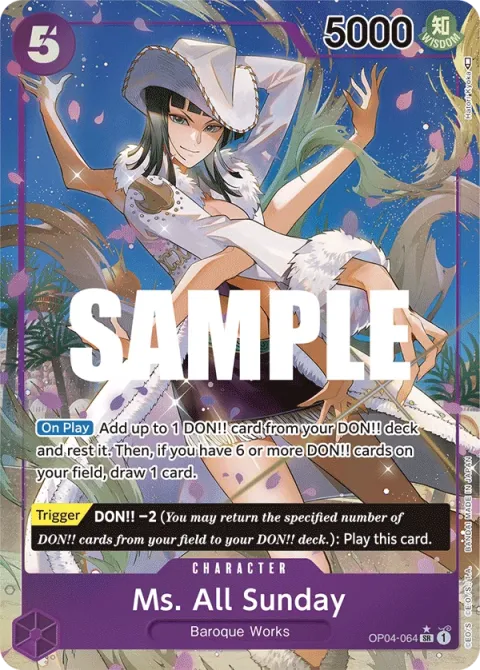 Carte One Piece Ms. All Sunday OP04-064 · parallèle, extension Kingdoms of Intrigue (sortie anglaise)
