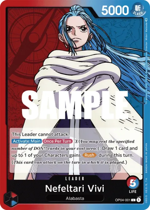 Carte One Piece Nefeltari Vivi OP04-001, extension Kingdoms of Intrigue (sortie anglaise)