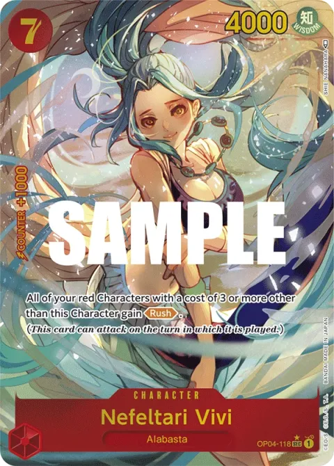 Carte One Piece Nefeltari Vivi OP04-118 · parallèle, extension Kingdoms of Intrigue (sortie anglaise)