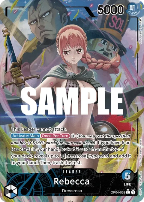 Carte One Piece Rebecca OP04-039 · parallèle, extension Kingdoms of Intrigue (sortie anglaise)