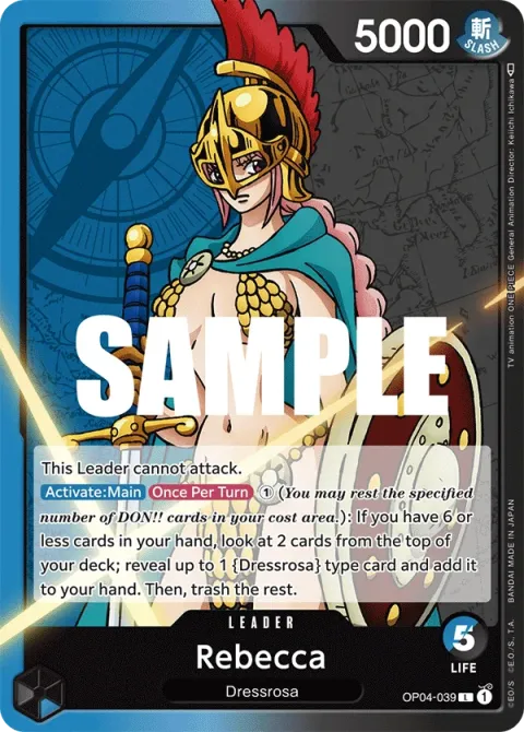 Carte One Piece Rebecca OP04-039, extension Kingdoms of Intrigue (sortie anglaise)