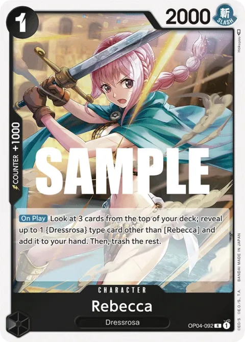 Carte One Piece Rebecca OP04-092, extension Kingdoms of Intrigue (sortie anglaise)