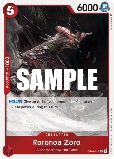 Carte One Piece Roronoa Zoro OP04-015, extension Kingdoms of Intrigue (sortie anglaise)
