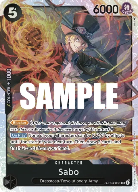 Carte One Piece Sabo OP04-083, extension Kingdoms of Intrigue (sortie anglaise)