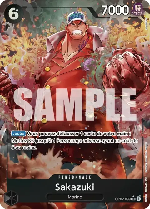 Carte One Piece Sakazuki OP02-099 · parallèle 2, extension Kingdoms of Intrigue (sortie anglaise)