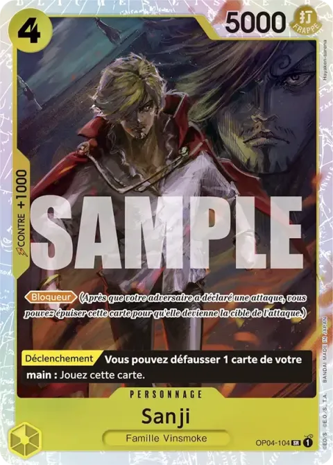 Carte One Piece Sanji OP04-104 · parallèle, extension Kingdoms of Intrigue (sortie anglaise)