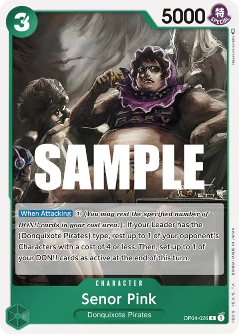 Carte One Piece Senor Pink OP04-026, extension Kingdoms of Intrigue (sortie anglaise)