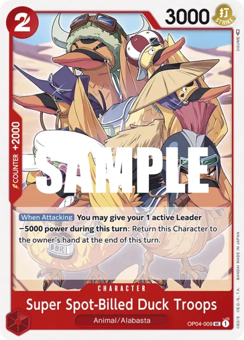 Carte One Piece Super Spot-Billed Duck Troops OP04-009, extension Kingdoms of Intrigue (sortie anglaise)