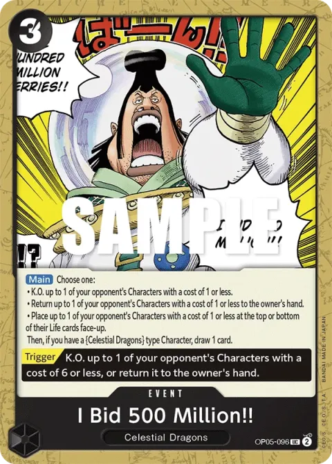 Carte One Piece I Bid 500 Million!! OP05-096, extension Awakening of the New Era (sortie anglaise)
