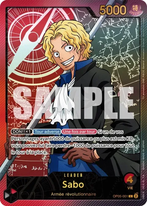 Carte One Piece Sabo OP05-001 · parallèle, extension Awakening of the New Era (sortie anglaise)