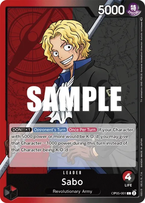 Carte One Piece Sabo OP05-001, extension Awakening of the New Era (sortie anglaise)