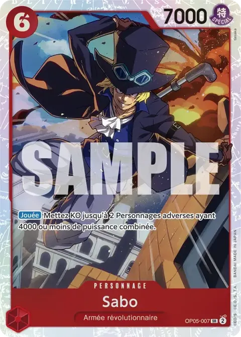 Carte One Piece Sabo OP05-007 · parallèle, extension Awakening of the New Era (sortie anglaise)