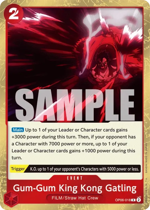 Carte One Piece Gum-Gum King Kong Gatling OP06-018, extension Wings of the Captain (sortie anglaise)