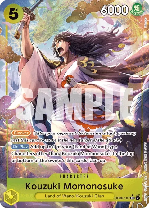 Carte One Piece Kouzuki Momonosuke OP06-107 · parallèle, extension Wings of the Captain (sortie anglaise)