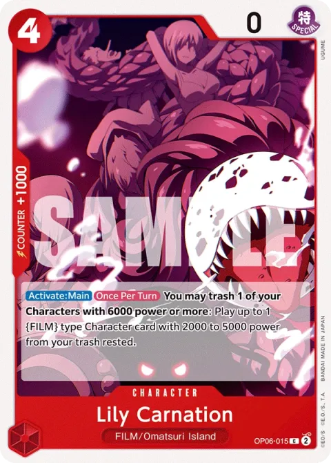 Carte One Piece Lily Carnation OP06-015, extension Wings of the Captain (sortie anglaise)