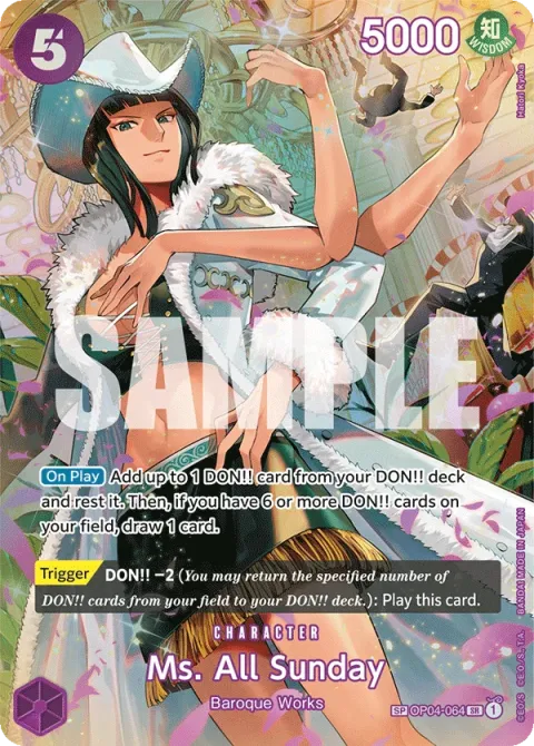 Carte One Piece Ms. All Sunday OP04-064 · parallèle 2, extension Wings of the Captain (sortie anglaise)