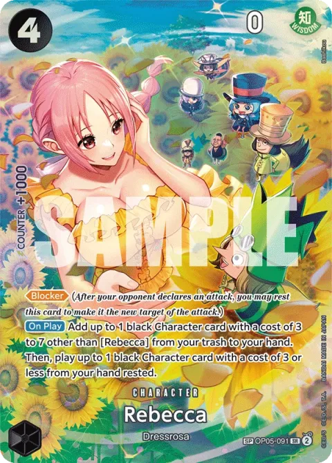 Carte One Piece Rebecca OP05-091 · parallèle 2, extension Wings of the Captain (sortie anglaise)