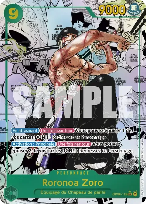 Carte One Piece Roronoa Zoro OP06-118 · parallèle, extension Wings of the Captain (sortie anglaise)