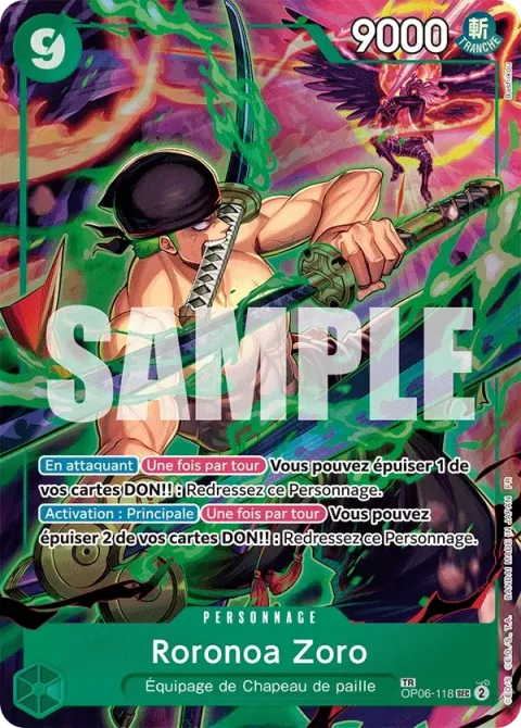 Carte One Piece Roronoa Zoro OP06-118 · parallèle 2, extension Wings of the Captain (sortie anglaise)