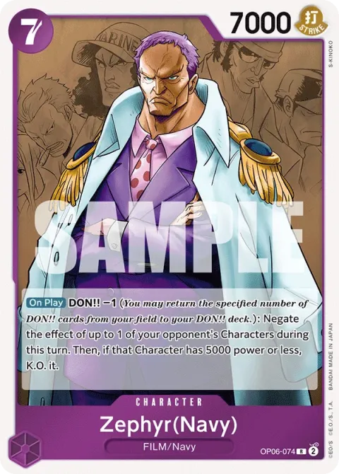 Carte One Piece Zephyr (Navy) OP06-074, extension Wings of the Captain (sortie anglaise)