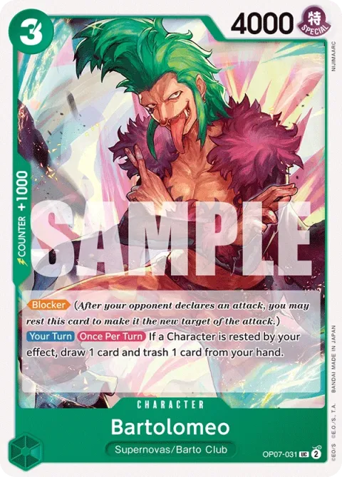 Carte One Piece Bartolomeo OP07-031, extension 500 Years in the Future (sortie anglaise)