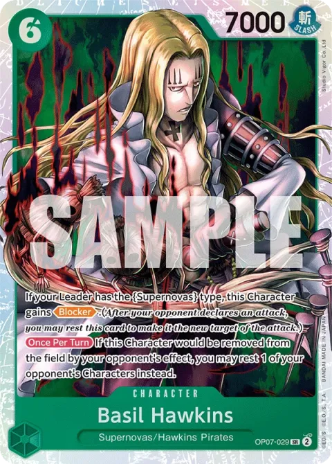 Carte One Piece Basil Hawkins OP07-029, extension 500 Years in the Future (sortie anglaise)