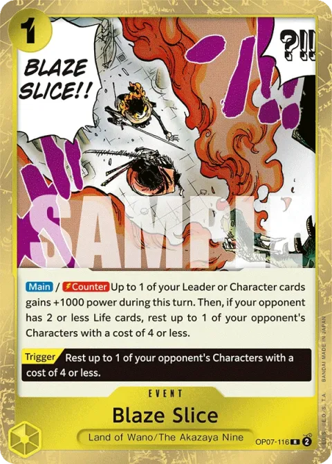 Carte One Piece Blaze Slice OP07-116, extension 500 Years in the Future (sortie anglaise)