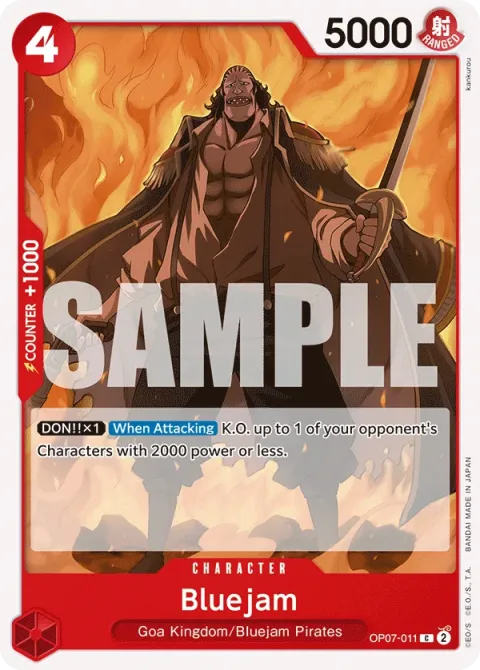 Carte One Piece Bluejam OP07-011, extension 500 Years in the Future (sortie anglaise)