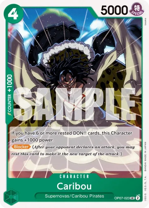 Carte One Piece Caribou OP07-023, extension 500 Years in the Future (sortie anglaise)