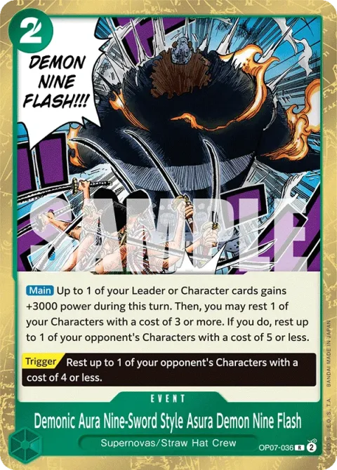 Carte One Piece Demonic Aura Nine-Sword Style Asura Demon Nine Flash OP07-036, extension 500 Years in the Future (sortie anglaise)