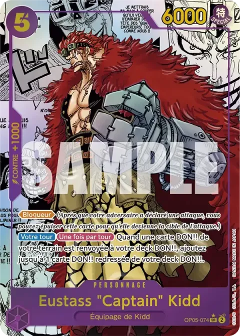Carte One Piece Eustass « Captain » Kidd OP05-074 · parallèle 3, extension 500 Years in the Future (sortie anglaise)