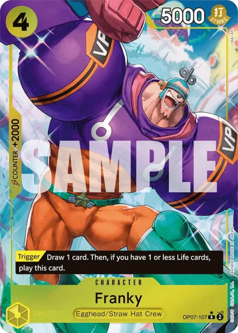 Carte One Piece Franky OP07-107 · parallèle, extension 500 Years in the Future (sortie anglaise)