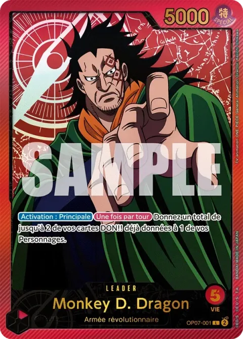 Carte One Piece Monkey D. Dragon OP07-001 · parallèle, extension 500 Years in the Future (sortie anglaise)