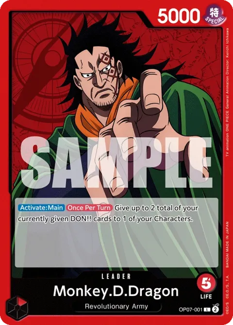 Carte One Piece Monkey.D.Dragon OP07-001, extension 500 Years in the Future (sortie anglaise)