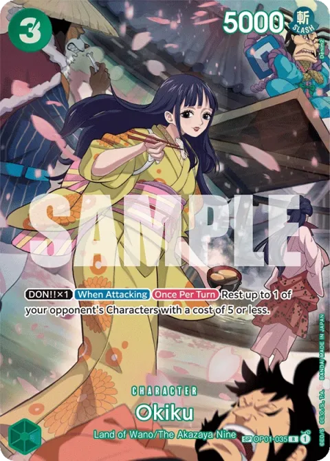 Carte One Piece Okiku OP01-035 · parallèle 2, extension 500 Years in the Future (sortie anglaise)