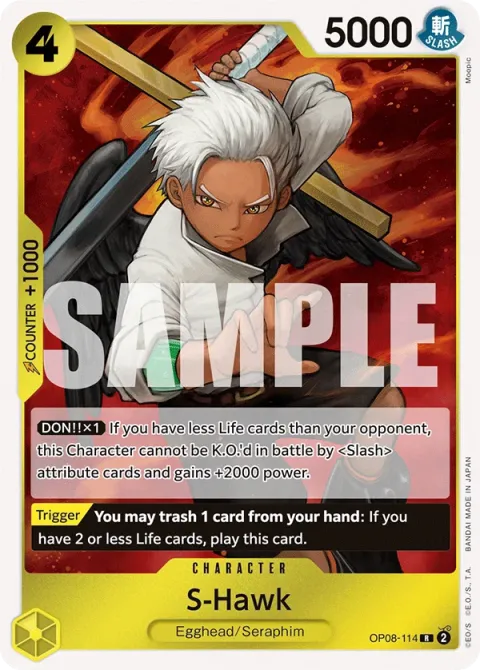Carte One Piece S-Hawk OP08-114, extension Two Legends (sortie anglaise)