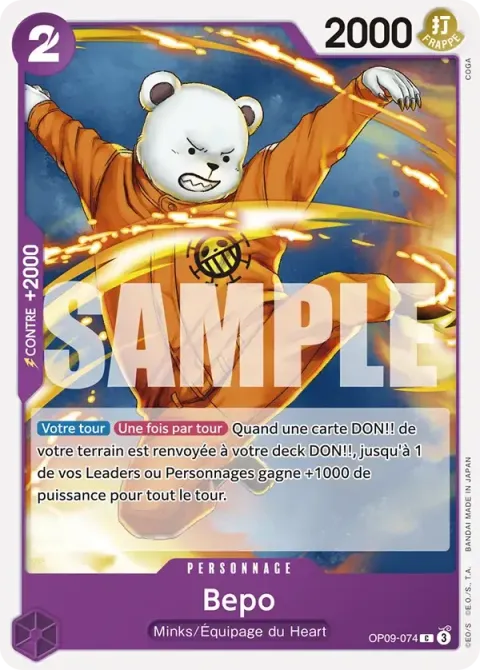 Carte One Piece Bepo OP09-074, extension Les nouveaux empereurs
