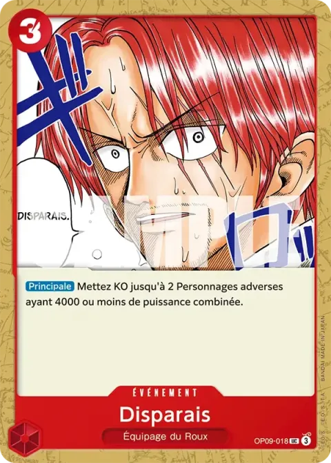 Carte One Piece Disparais OP09-018, extension Les nouveaux empereurs