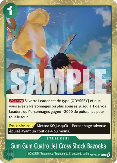 Carte One Piece Gum Gum Cuatro Jet Cross Shock Bazooka OP09-039, extension Les nouveaux empereurs