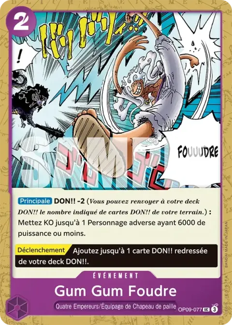 Carte One Piece Gum Gum Foudre OP09-077, extension Les nouveaux empereurs